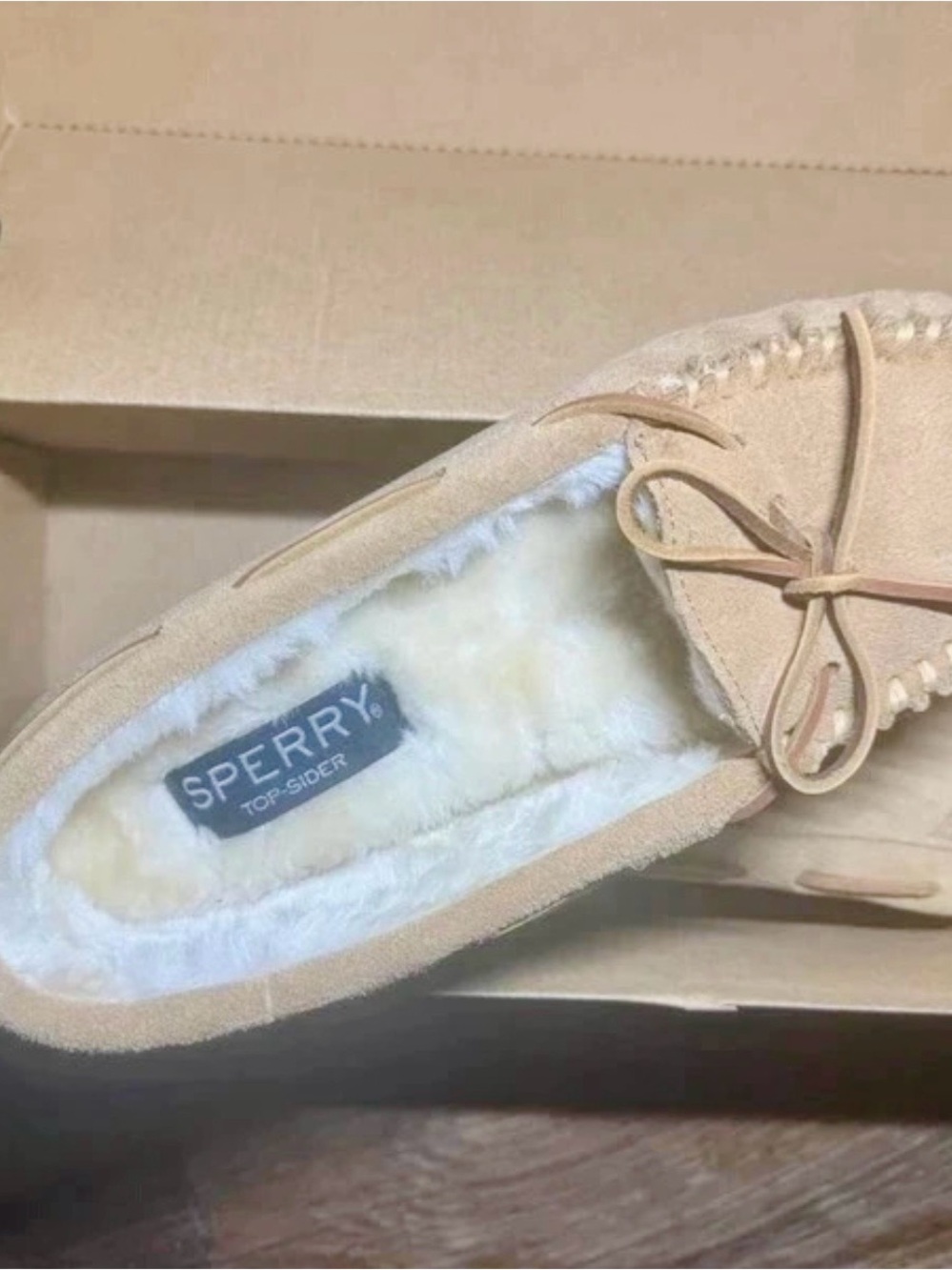 Sperry Women’s Tan Suede Shearling Moccasin Slipper